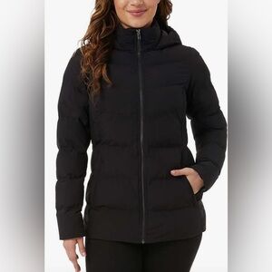 32 Degrees: Women's black Wide Channel Hooded Puffer Winter Jacket